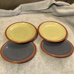 VTG 1992-Denby Stoneware-Set of 4 HARLEQUIN Green&Blue Bread/Dessert Plates-EUC